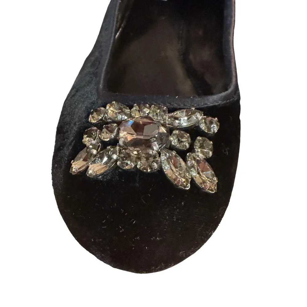 Lauren Ralph Lauren Black‎ Velvet Rhinestone Ballet Flats Shoes Women Size 9.5